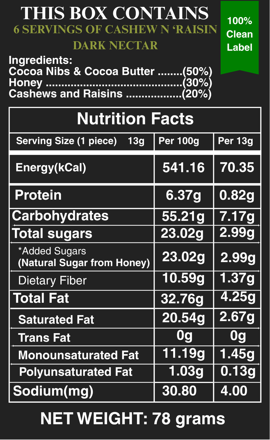 Cashew N'Raisin Dark Nectar - Pack of 6